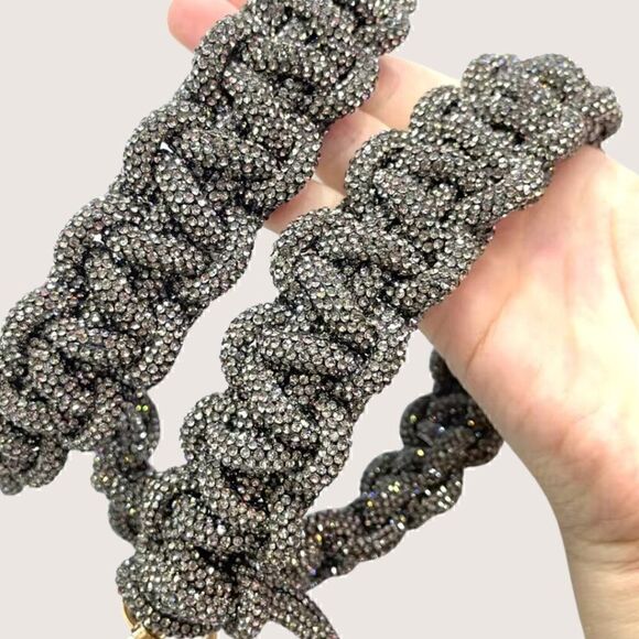 Black Diamond Sparkle Rhinestone Crystal Handbag STRAP - Picture 1 of 10